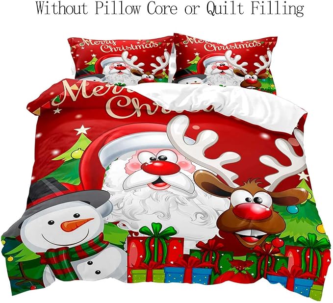 LUVIVIHOME 3PCS Red Christmas Duvet Cover King Bedding Set, Boys Girls Kids Bedding, Santa Claus Snowman Reindeer Holiday New Year Xmas Gifts Christmas Comforter Bedspread Quilt Cover, 2 Pillow Cases