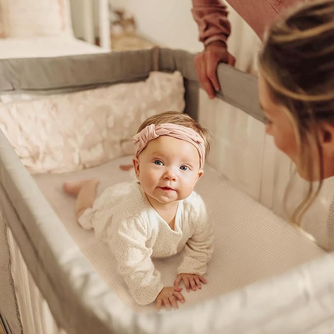 lulumoon Fitted Pack and Play Sheets: Soft Muslin Cotton for 4moms Playard Mattress - Neutral Colors for Boys and Girls
