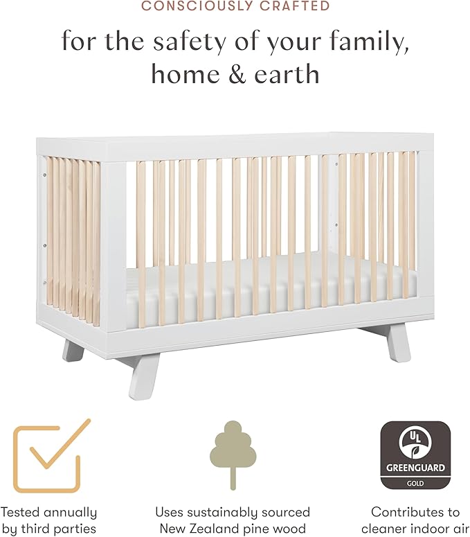 Babyletto Hudson 3-in-1 Convertible Baby Crib with Wooden Toddler Bed & Daybed Conversion - Easy to Assemble & GREENGUARD Gold Certified - 4 Adjustable Mattress Heights - White & Washed Natural