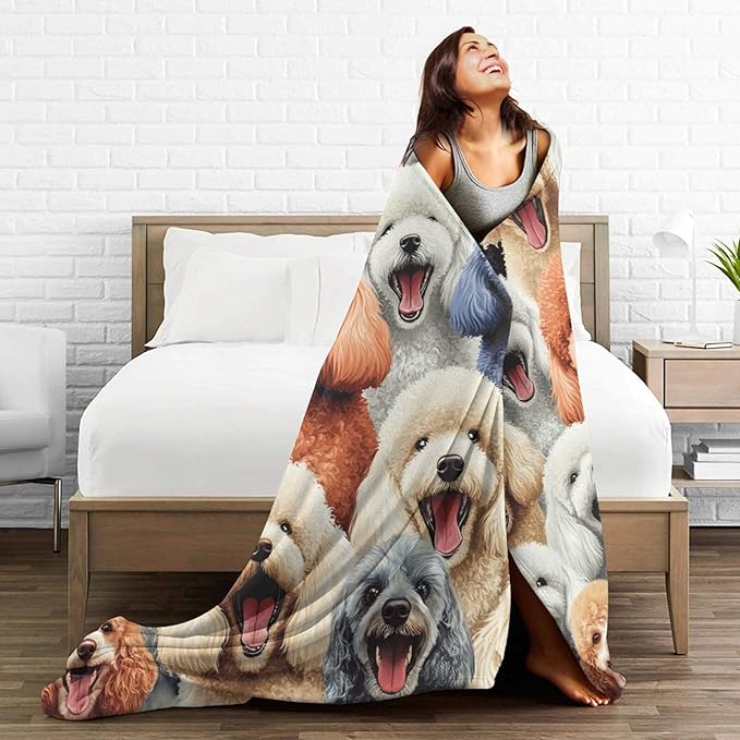 Cute Poodle Blanket Funny Dog Poodles Throw Blankets Gifts for Girls Boys Cozy Warm Soft Fuzzy Flannel Throws Plush Stuffed Animal Colorful Pet Fleece Gifts for Kids Men Women for Sofa Bed 50"x60"