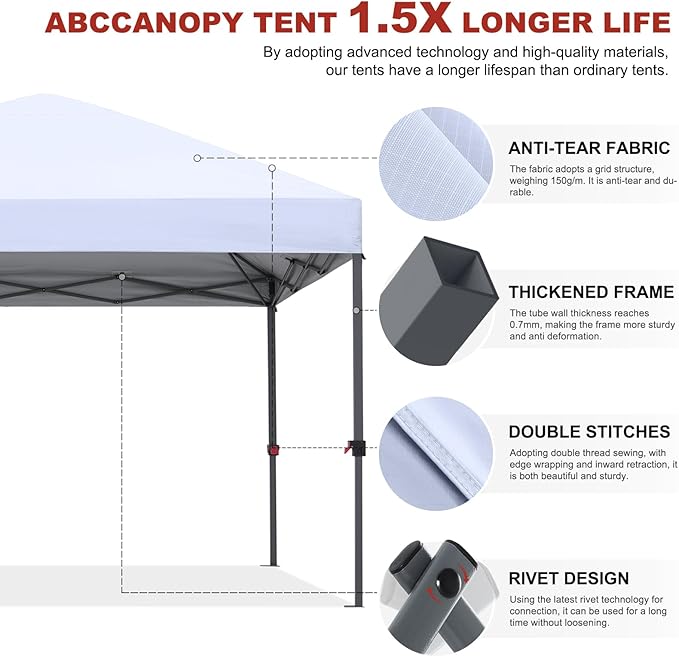 ABCCANOPY Pop Up Canopy - Outdoor Patio Portable Canopy Tent Heavy Duty for Backyard and Deck with 4 Sandbags(White, 10x10)