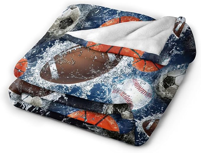 Sports Balls Blanket for Girls Boys Fans Basketball Baseball Football Soccer Throw Blankets Soft Cozy Warm Fuzzy Fleece Bedding Flannel Throws Stuff Gifts Kids Men Women Bedroom Decor 50"x40"