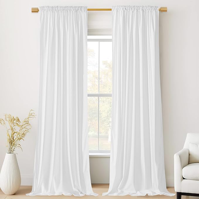 StangH White Curtains 96 inches Long for Living Room, Back Tab Velvet Lignt Dimming Window Drapes for Sliding Door/Dining Room, Wedding Backdrops, W52 x L96, 2 Panels