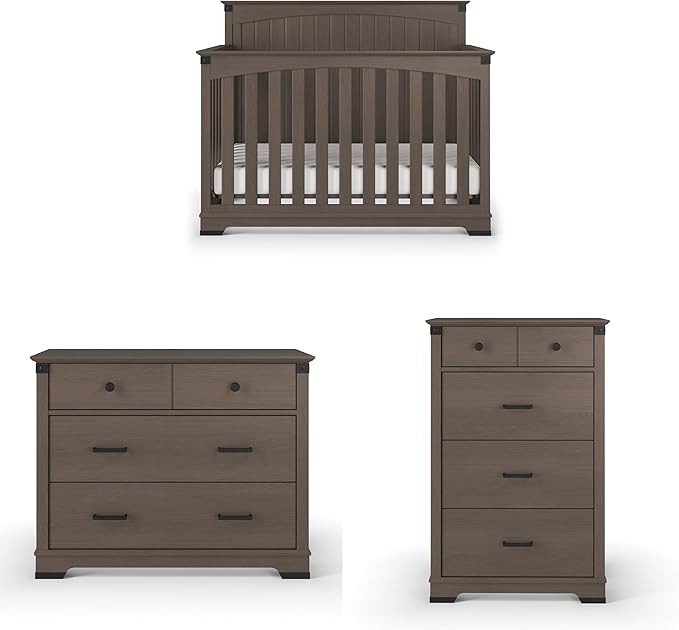 Child Craft Redmond Full Panel Crib, Dresser and Chest Nursery Set, 3-Piece, Includes 4-in-1 Convertible Crib, Dresser and Chest, Grows with Your Baby (Dapper Gray)