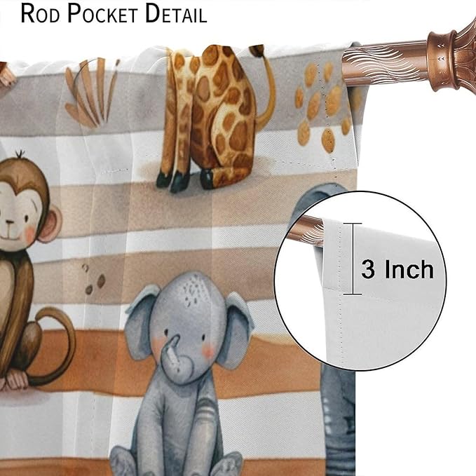 Kids Animal Curtains Elephants Giraffes Monkeys Lions Zebras Window Treatment for Kids Boys Girls Nursery Baby Bedroom Playroom Home Decor Window Drapes 42" W X 63" L