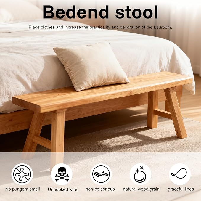 Wooden Entryway Bench Farmhouse for Bedroom End of Bed Vintage Artisan Live Edge Ustic Interior Decor Accent Mudroom,Bedside,Dinette Table,Noodle Narrow Bench (31.5" W x 17.7" H x 10" D)