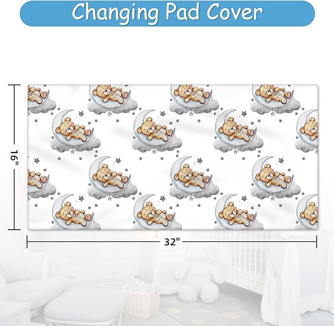 Personalized Baby Crib Bedding Set with Name, 5 Pcs Grey Bear Baby Crib Set for Infants Toddlers, Double Layer Nursery Bedding, Infant Toddler Newborns Customized Gifts, Crib Accessories