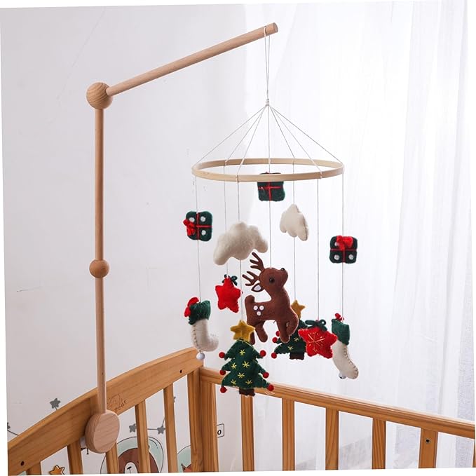 Baby Crib Mobile Christmas Deer Crib Hanging Toy Felt Xmas Tree Clouds Stars Baby Wind Chimes for Newborn Girls Boys