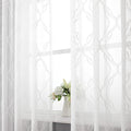 VISIONTEX Sheer Curtains 84 Inches Long 2 Panels Set, White Moroccan Embroidery Texture Geometric Rod Pocket White Voile Tulle Semi Window Treatment Pair for Bedroom, W54 x L84
