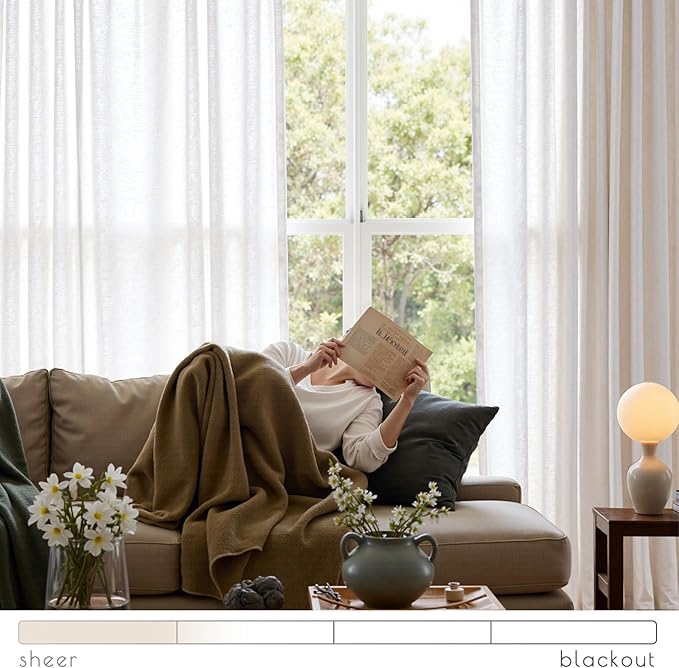 jinchan Linen Blend Curtains 102 inch Extra Long 2 Panels for Bedroom Living Room, Floor to Ceiling 50 inch Wide Farmhouse Drapes with Rod Pocket Back Tab(50W x 102L, Off White)