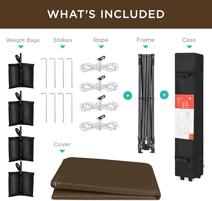 Best Choice Products 12x12ft 1-Person Setup Pop Up Canopy Tent Instant Portable Shelter w/ 1-Button Push, Case, 4 Weight Bags - Brown
