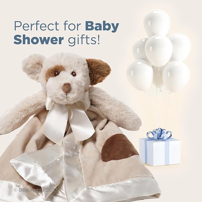 Bearington Lil' Spot Dog Loveys for Babies - 15" Soft and Cuddly Baby Security Blanket with Satin Trim - Adorable Puppy Snuggler Comfort Toy and Snuggle Buddy for Newborns, Nurseries, and Gifts