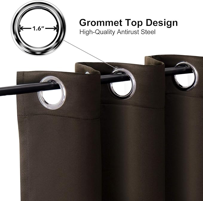 ChrisDowa Blackout Curtains 80 Inches Long 2 Panels Set for Living Room, Grommet Thermal Insulated Room Darkening Curtains for Bedroom (Brown, 52 x 80 Inch)