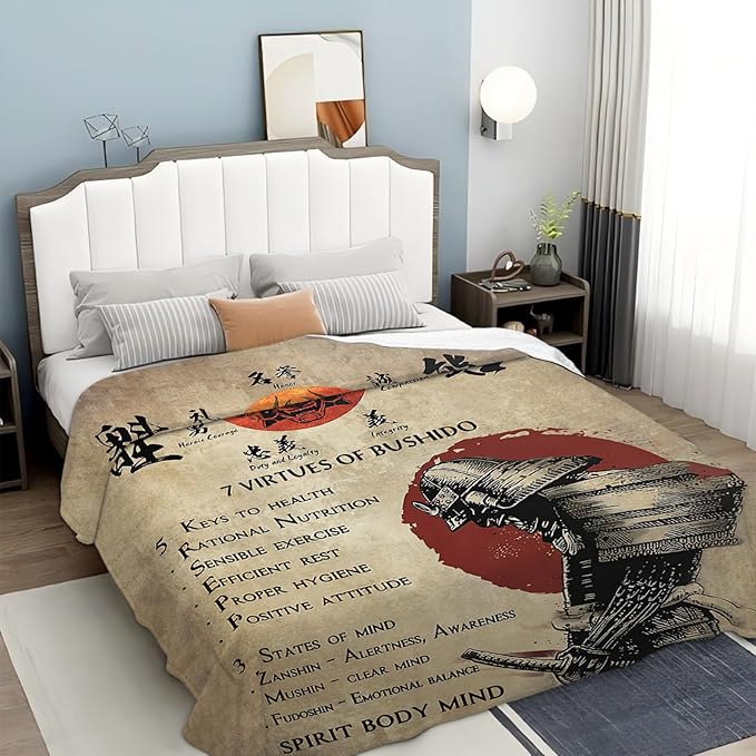 Tijuboni Japanese Samurai Throw Blanket Japanese Warrior Gifts for Men Women Girls Boys Kids Adults Soft Flannel Fleece Blanket for Couch Sofa Bed Home Decor 60"x80"