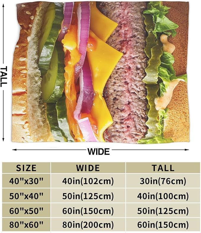 Hamburger Blanket for Girls Boys Funny Food Burger Throw Blankets Soft Cozy Warm Fuzzy Fleece Cheese Beef Pickles Bedding Flannel Throws Stuff Gifts for Kids Men Women Bedroom Decor 60"x50"