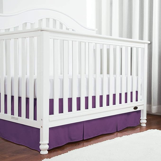 Box Pleated Mini Crib Bed Skirt Premium 100% Cotton 800 Thread Count Nursery Crib Toddler Bedding Crib Bedskirt for Baby Boys or Baby Girls, (24" x 38") + 10" Drop Lenght - Plum Solid