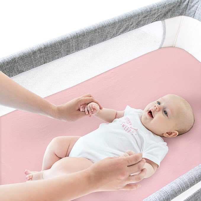 Bassinet Sheets Fit for Pamo Babe, AMKE Baby Bassinet and Maydolly Baby Bedside Bassinet,100% Cotton, 2 Pack, Ultra Soft Bassinet Sheet, Pink and Violet