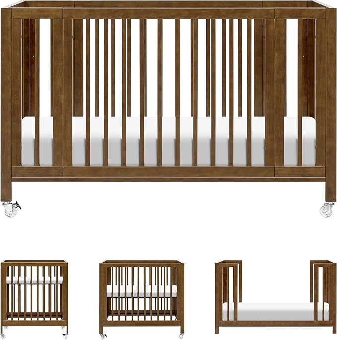 babyletto Rolli Convertible All-Stages® Bassinet and Full-Size Crib in Natural Walnut, Greenguard Gold Certified, FSC Certified, Portable & Adjustable with Conversion Kits and Pads Included