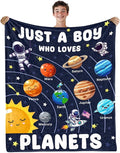 Just A Boy Who Loves Planet Solar System Space Blanket Gifts for Planets Lovers, Cute Planets Blanket Gifts for Christmas, Planet Birthday Gifts for Boys Son Men on Sofa Couch Bed 50"x 60"