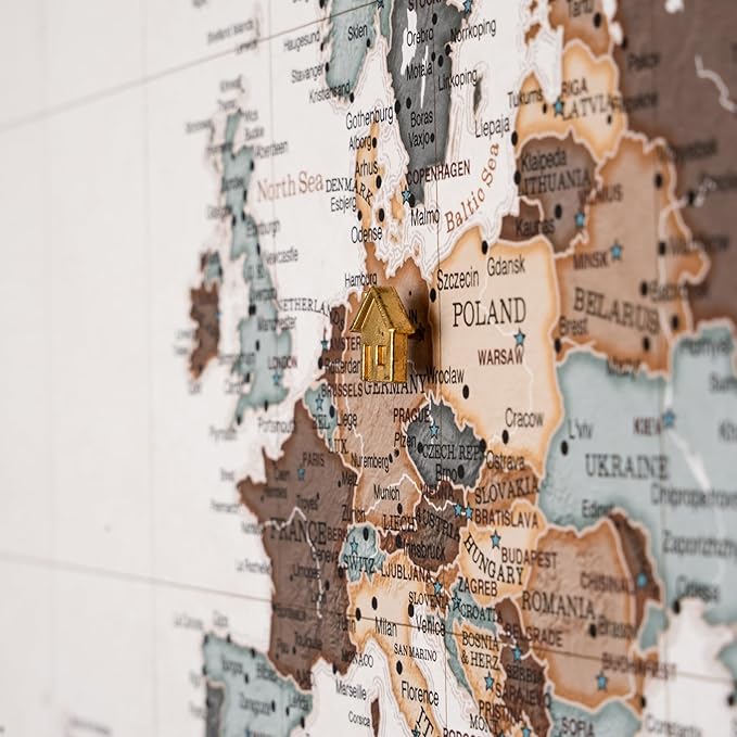 Canvas World Map with Cork Pin Board - English Lettering - Decorative Wall Decoration for All Rooms - Canvas Pictures with World Map Motif (150x100 cm, Pattern 25)