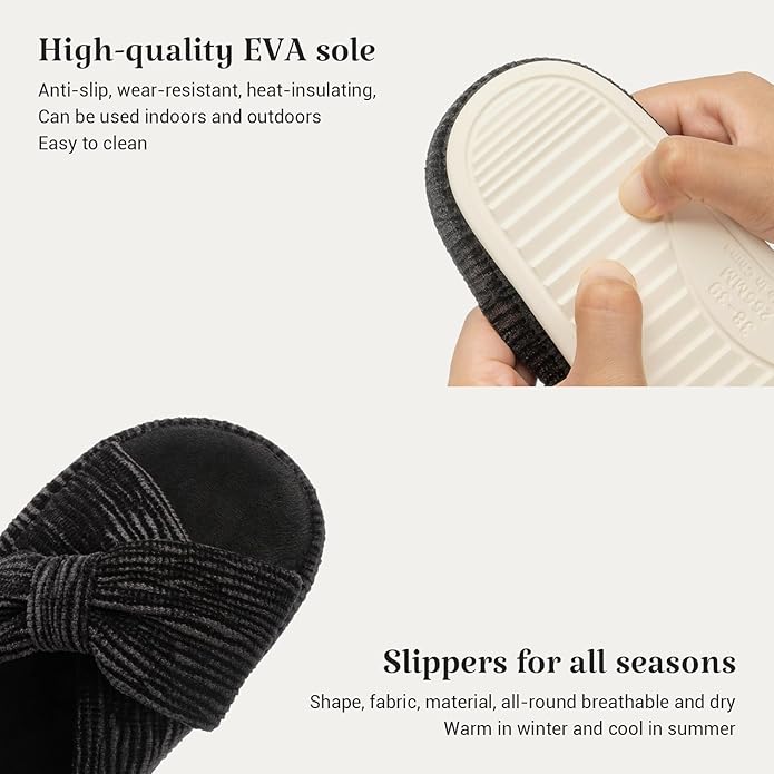 Chantomoo Slippers for Women Memory Foam House Bedroom Corduroy Bow Crossbands Slipper Shoes Comfy Trendy Gift Slippers
