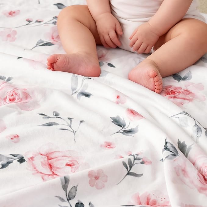 david's kids Micro Fleece Minky Baby Blanket for Girls with Double Layer and Soothing Raised Dots, Breathable and Soft Lightweight Receiving Blanket for Newborns, 40x50 Inches, Floral Flowers