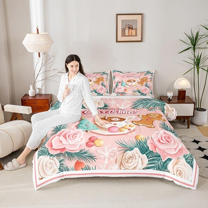 Feelyou Christmas Tree Comforter Set All Season Gingerbread Man Bedding Set with 2 Pillow Cases Merry Christmas Microfiber Kids Full Bedclothes Xmas Bedroom Decor Duvet Quilt Soft Lightweight