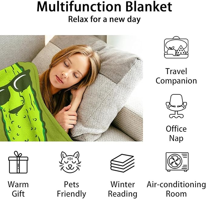 Pickle Throw Blanket for Women Men - 60x80 Inches Twin Size - Soft Fluffy Cozy Blankets Gift - Green Funny Blanket Throws for Bed, Sofa, Winter