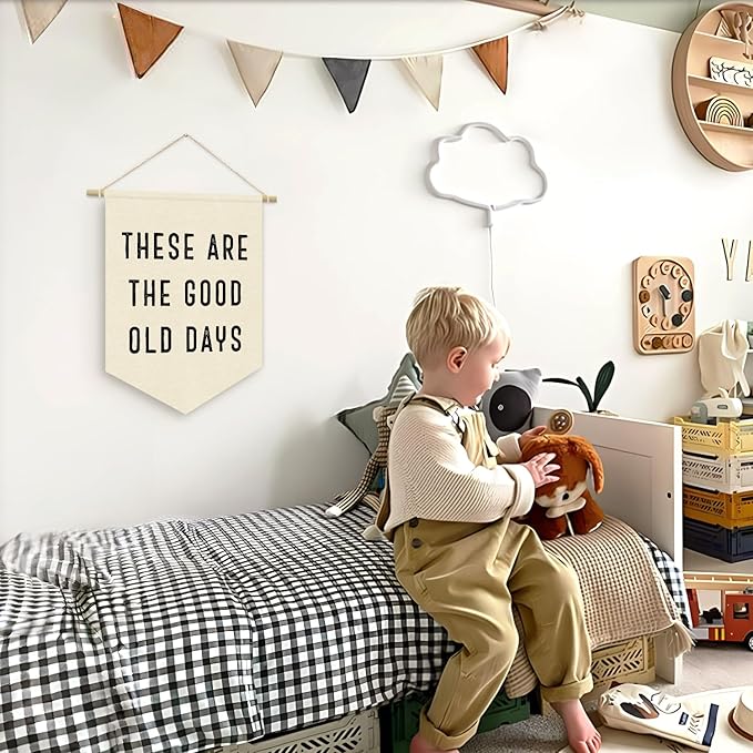 These Are The Good Old Days Wall Hanging Pennant Flag Banner, Banners for Room, Inspirational Positive Vintage Flag Decor for Home Kids Boys Room