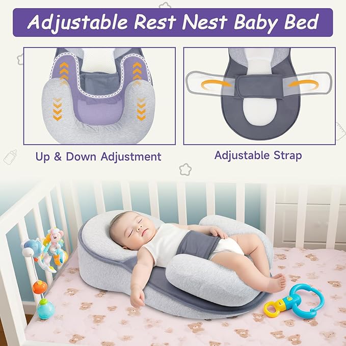 Baby Lounger Pillow, Portable Rest Nest Baby Bed, Multi-Functional Infant Lounger, Soft Non-Slip, Comfortable and Breathable, Tummy Time