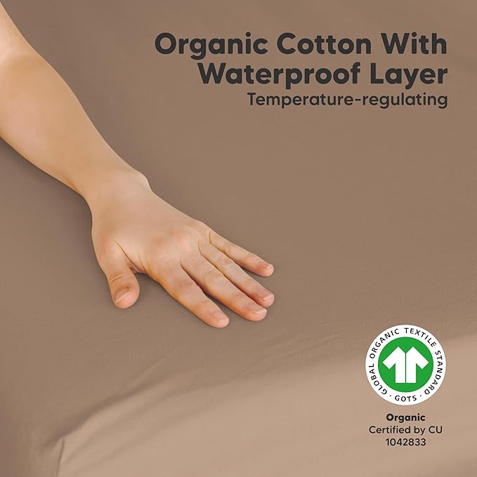 2-Pack Pack and Play Sheets, Waterproof Mini Crib Sheets Fitted - Organic Cotton Pack N Play Sheets for Graco Pack and Play Mattress, Playard Baby Crib Sheets, Neutral for Boy,Girl, Toddler (Latte)