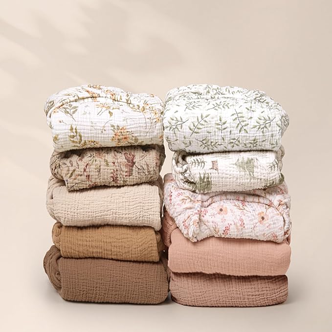 lulumoon Baby Crib Sheets Fitted: Soft Muslin Cotton Sheets for Standard Crib - Olive Floral for Girls 2Pack