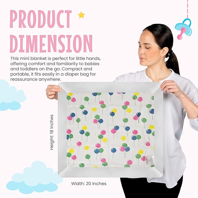 Thermal Waffle Knit Baby Blanket - Soft Breathable Mini Blanket for Newborns and Infants - Toddler Blankey for Strollers, Travel, Naptime and More - 18" x 20" (Balloon Multi, Satin Trim)