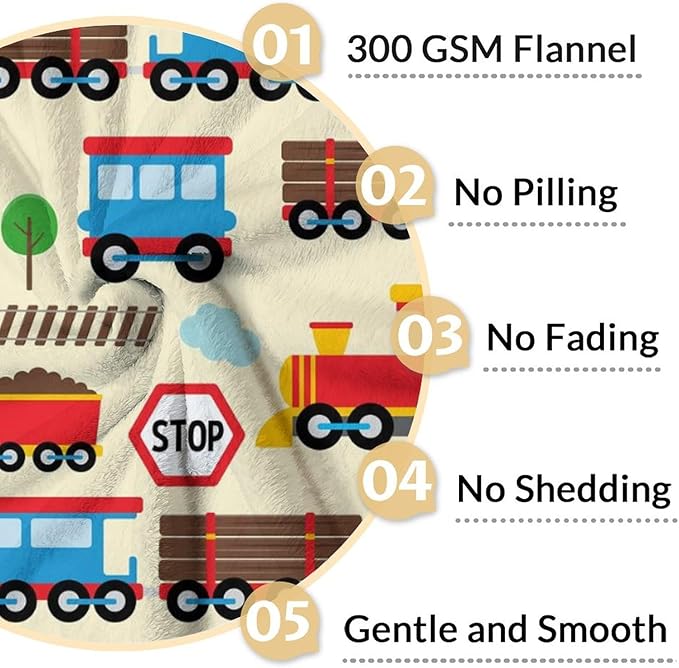Train Throw for Adults - 60" x 80" Inches Cute Train Blanket Gift for Boys - Yellow Soft Cozy Throw Blanket for Bed, Couch, Travel