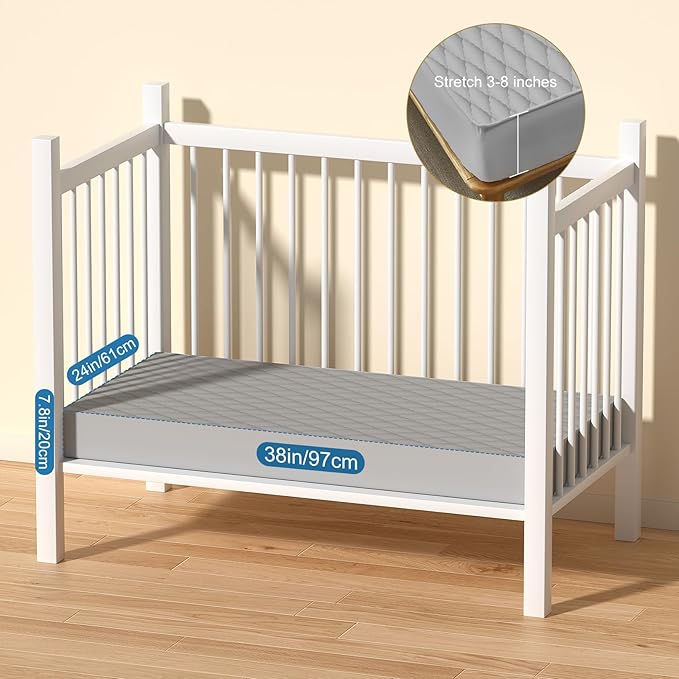 2Pack Waterproof Crib Sheets- Cotton 24X38 Fitted Crib Sheets Crib Mattress Protector Sheets,Soft Bed Sheets,Washable Little Bed Sheets (Gray, 24 * 38inch)