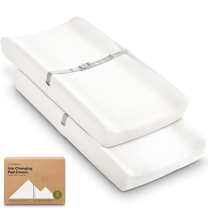 2-Pack Baby Changing Pad Cover for Girl, Boy - 32x16 Soft Viscose Derived from Bamboo Baby Diaper Changing Table Pad Cover Sheets, Neutral, Snug Fit Nursery Diaper Change Sheets (Soft White)