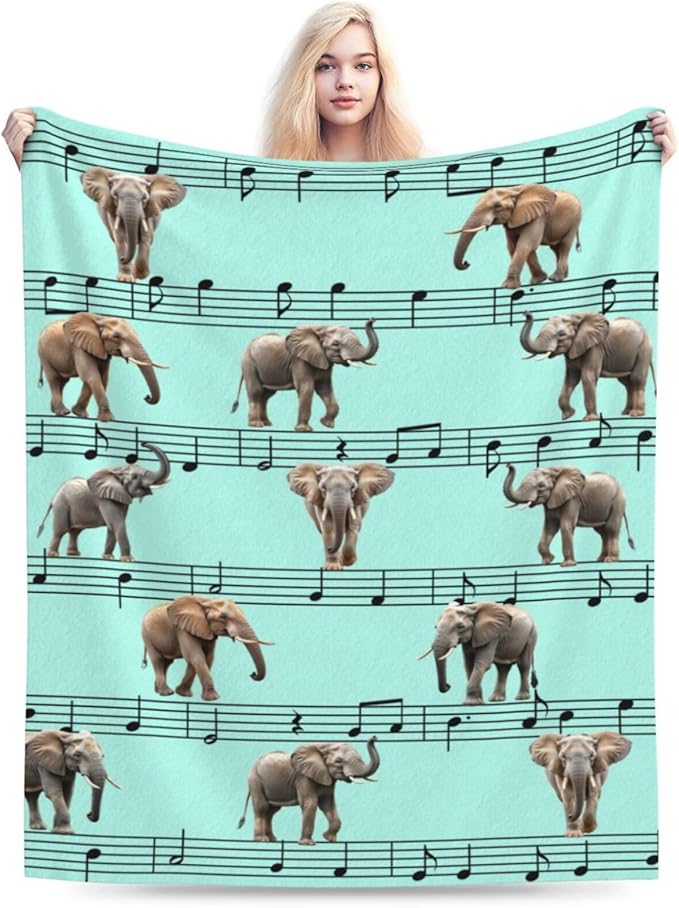 Elephant Blanket Musical Notes Decor Throw Blanket Super Soft Flannel Lightweight Fluffy Plush Fuzzy Fleece Blanket Gifts for Girl Woman Boys Kids Adults Man for Bed Sofa 40"X50"