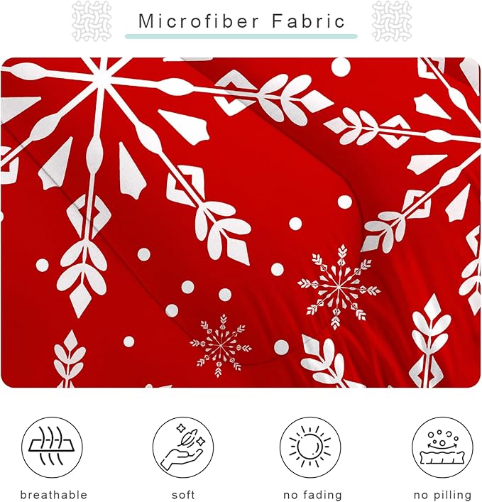 Comforter Set Christmas Snowflake: Twin Size Xmas White Snowflakes Red Bedding Sets for Kids Teen Girls Winter Snow Festival Bedroom Decor Bed Set 1 Comforter & 1 Pillowcase