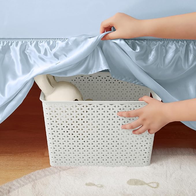 SiinvdaBZX 2-Piece Set Satin Crib Sheets & Crib Bed Skirt, 52" x 28" Silky Soft Ruffled Baby Crib Skirt with Adjustable Elastic 14" Drop, Fit for Standard Crib & Toddler Bedding (Baby Blue)