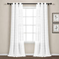 Lush Decor Farmhouse Textured Grommet Sheer Window Curtain Panel Pair, 38"W x 120"L, Bleach White