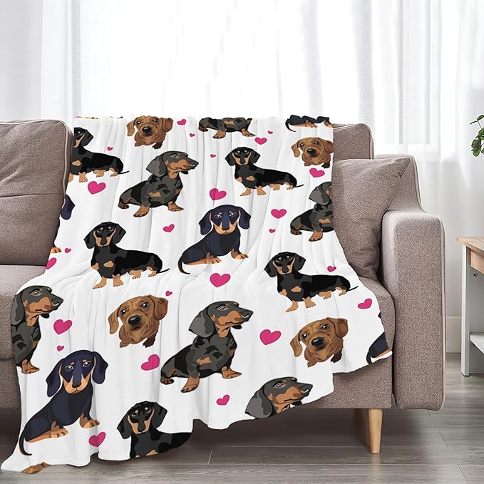 Tijuboni Dachshund Throw Blanket Dog Gifts for Girls Boys Women Men Kids Adults Soft Flannel Fleece Blanket for Couch Sofa Bed Home Decor 40"x50"