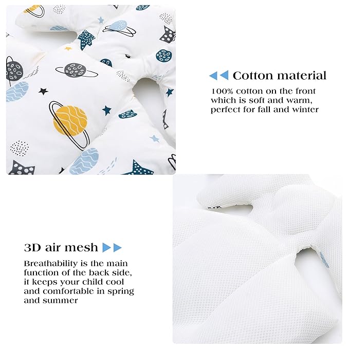 Baby Seat Pad Liner for Stroller–Soft and Breathable，3D Air Mesh Cotton Universal Baby Stroller Cushion (Planet White)