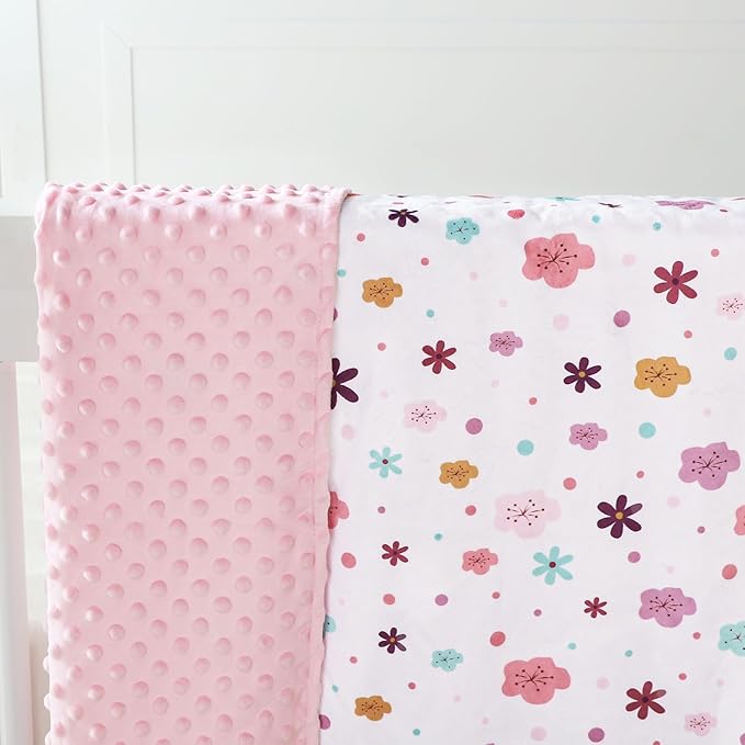 Pea Pod Baby Girls Blanket Soft Floral Minky Blanket for Newborn, 30'' x 40'' Double Layer Design, Dotted Backing Warm Baby Quilt Crib Blanket for Nursery/Stroller/Toddler Bed/Baby Car Seat