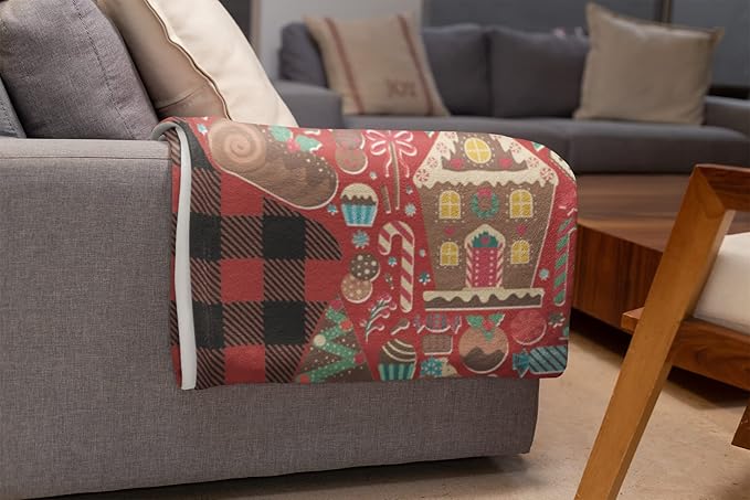 Custom Gingerbread Man Blanket - Ships Next Day, Printed in USA - Fleece or Sherpa Sofa Throw, Soft Christmas Bedding, Holiday Home Decor, Customizable Family Throws (Sherpa 60x80)