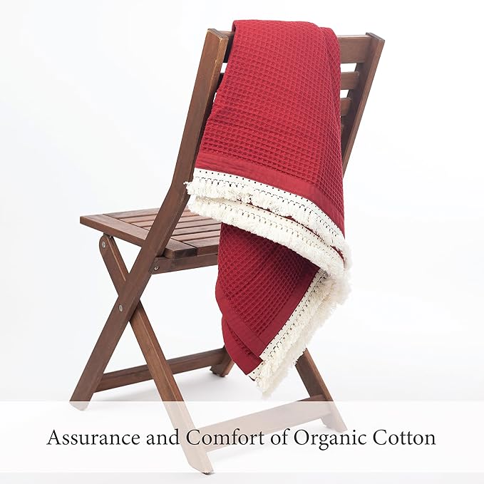 Salt Earth GOTS Certified 100% Organic Cotton Throw Blanket, 55"x60" Waffle Blankets & Throws for Bed, Throw Blanket for Couch, Cozy Christmas Blankets and Throws for Christmas Gifts (Red Dahlia)