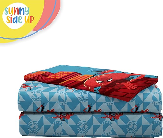 Sunny Side Up Kids Sheet Set Includes Sheets and Pillow Cover - 100% Microfiber Bedding and Room Decor, Blue - Spiderman, 3 Piece Toddler