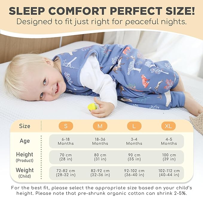 Mama Cheetah Toddler Sleep Sack with Feet, 6-18 Month, 2.5 TOG Organic Cotton Baby Sleeping Bag with Legs, Baby Wearable Blankets for Walkers w/ 2-Way Zipper, Baby Sleep Sack for Girls & Boys, Small