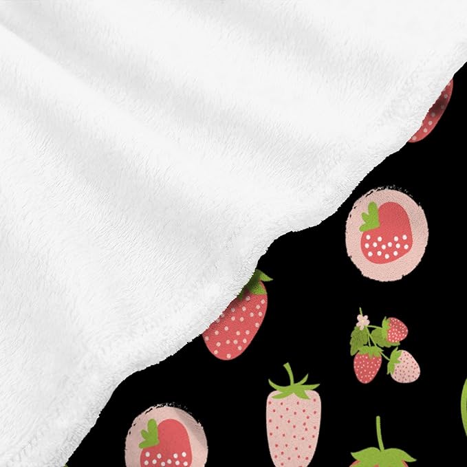 Thuswarm Cute Pink Strawberry Rainbow Flannel Throw Blanket Warm Cozy Soft Funny Print Blankets for Bed Couch Sofa Room Decoration Gifts 120"×90" Extra Large for Family
