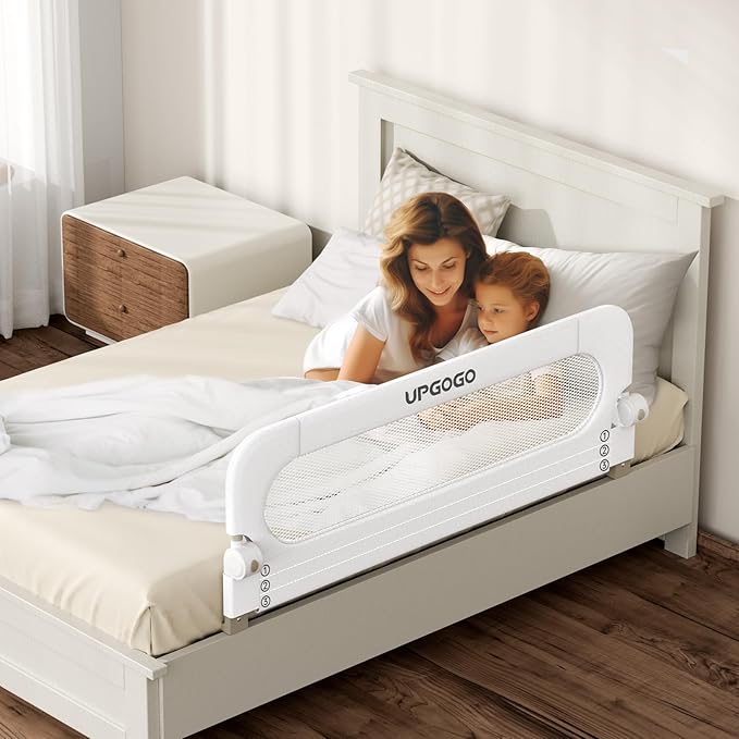 Folding Bed Rail for Toddlers,Baby Bed Rail Guard with Reinforced Anchor Safety System,Fit Bunk,Full Size,Queen,King,Twin(White,71"x23.6")