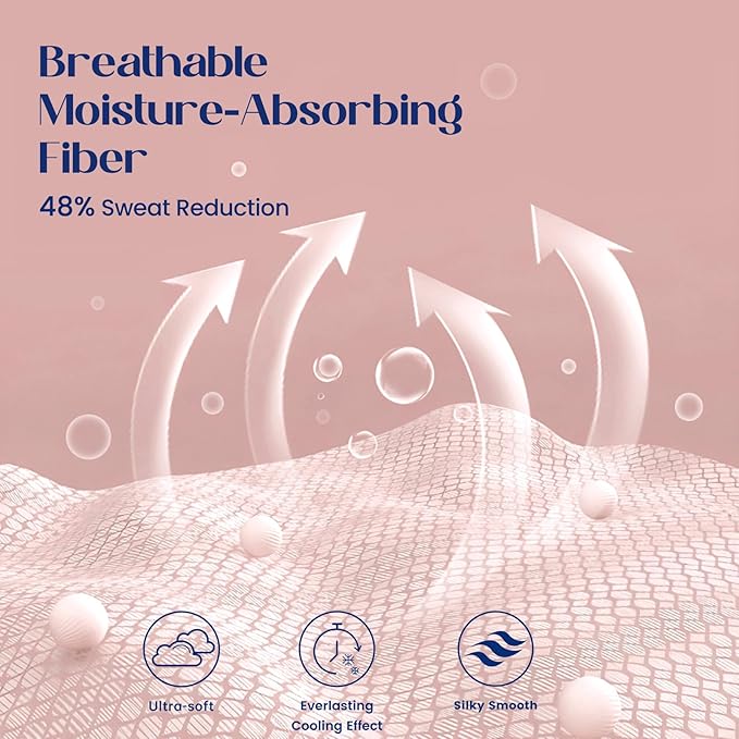 Dream Valley® King Size Sheets Set, Cooling Fitted Sheet with 2 Pillowcase-3 PCS with No Flat Sheet,Q-Max > 0.4 Aerocool, Cooling for Night Sweats, Hot Sleepers,deep Pocket up to 15",Pink Blush